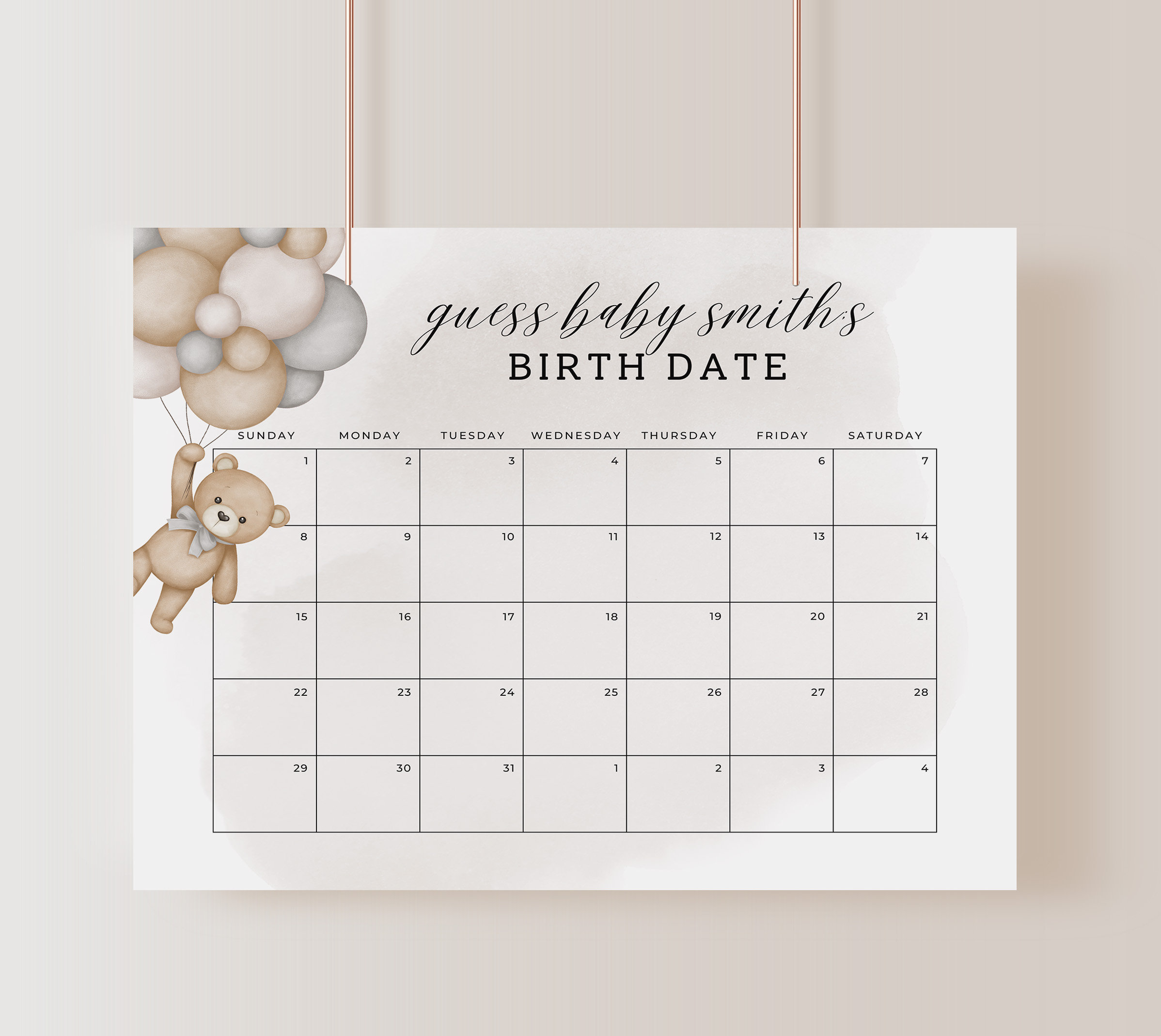 Guess baby due date calendar sign bear guess birthday baby etsy