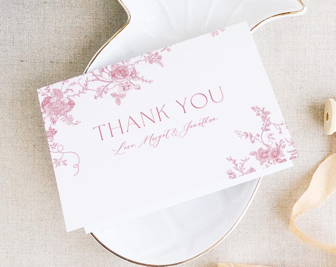 Vintage Floral Thank You Card Template: Dusty Pink Chinoiserie ...
