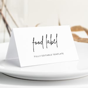 Minimalist Food Labels Template, Simple Minimal Buffet Card, Modern Food Card, Black White Buffet Card, Bridal Baby Shower, Editable,