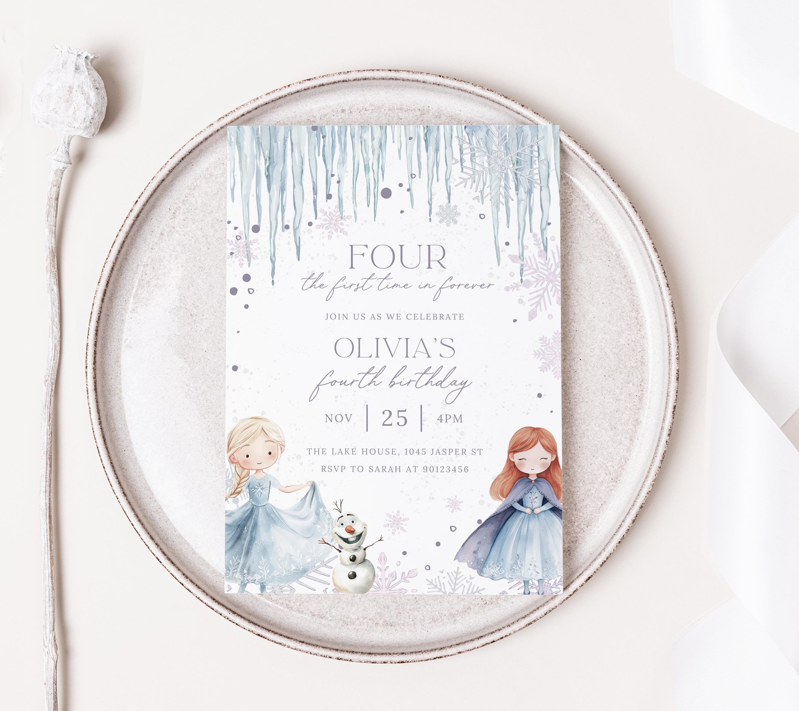 Frozen 4th Birthday Invitation: Elsa Party, Editable Template (Digital Download)