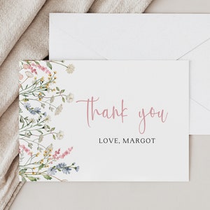 Dankeskartenvorlage, Wildblumen-Dankesschön, Hochzeit Danke, Rosa Dankeskarte, Printable Danke, Bearbeitbar, PDA-JQGI
