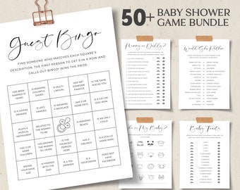 Minimalist Baby Shower Games Bundle, Minimal Party Games Pack, Printable Game Activities, Simple Shower Game Bundle, Editable in Canva