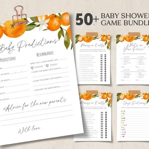 Little Cutie Baby Shower Games Bundle, Citrus Orange Party Games Pack, Printable Baby Shower Games, Cuties Baby Games, Editable,