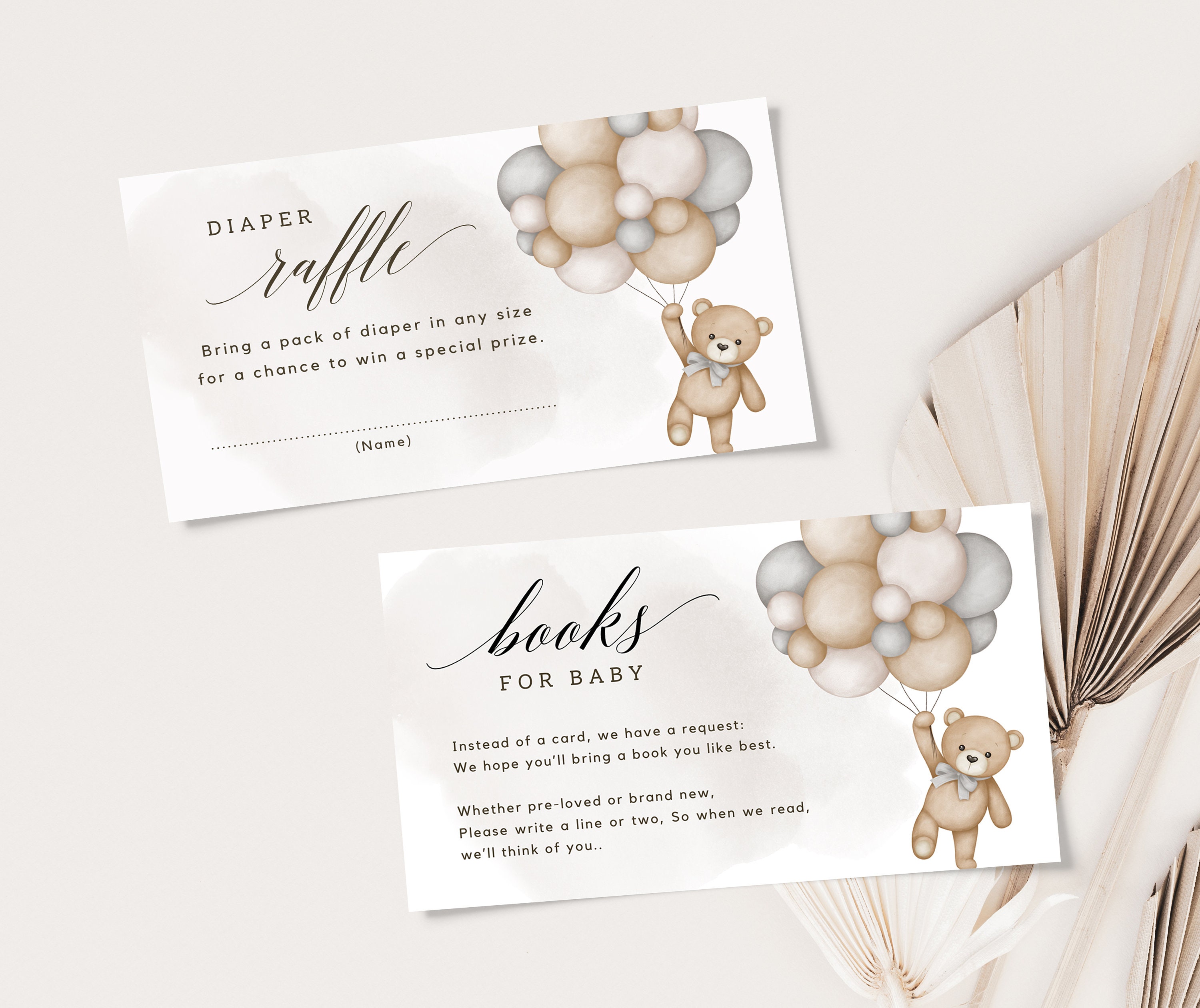 Bear Baby Shower Raffle Ticket & Books Card (Editable in Canva)
