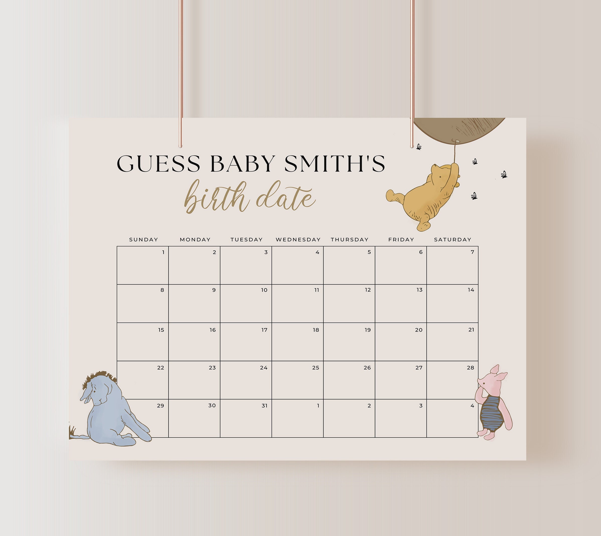 Guess Baby Due Date Calendar Sign, Pooh Guess Birthday Baby Shower Game, Winnie  the Pooh Baby Birthday Game Template, Editable in Canva - Etsy