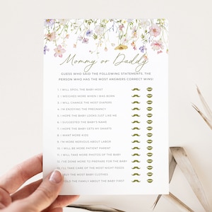 Mama of papa-spel, wilde bloemen mama of papa, bloemen babyshowerspel, lente mama of papa, babyshowerspellen, bewerkbaar,