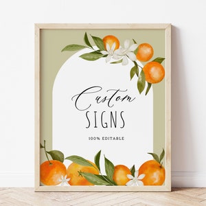 Aangepaste bordsjabloon, bordje A Little Cutie babyshower, clementine-doucheborden, kaarten en cadeaus, bewerkbaar bord citrus, bewerkbaar,