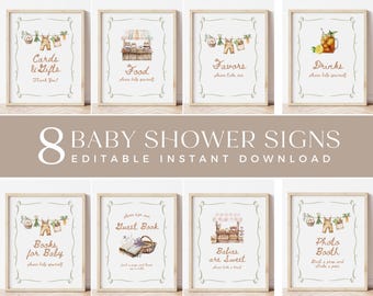Pacchetto di cartelli per baby shower di produzione locale: modello modificabile (download digitale)