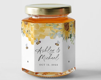 Bee Honey Jar Label, Wedding Honey Favor Label, Honey Comb Bridal Shower Favor Tag, Honey Jar Template, Editable