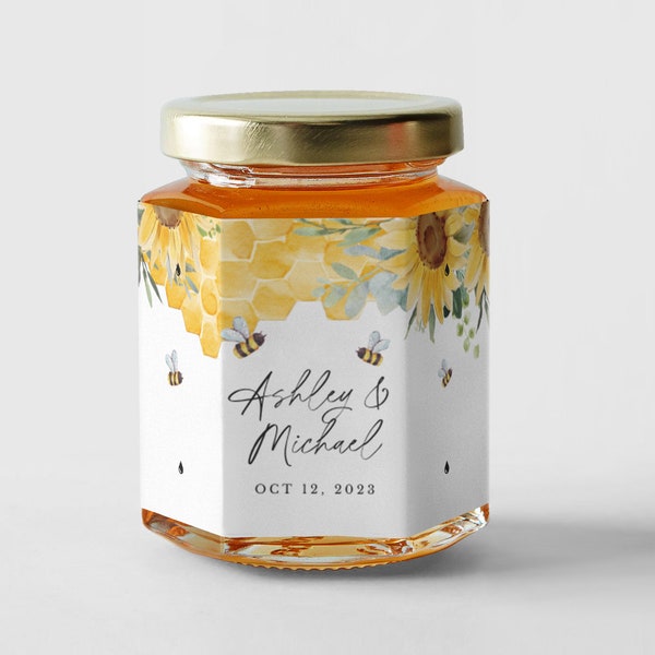 Bee Honey Jar Label, Wedding Honey Favor Label, Honey Comb Bridal Shower Favor Tag, Honey Jar Template, Editable