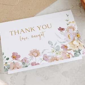 Wildblumen Dankeskartenvorlage, Hochzeit druckbare Dankeskarte, rosa Blumen Dankeskarte, Babyparty, bearbeitbar, PDA-DYYQ