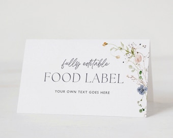 Wildflower Food Labels Template, Wildflower Buffet Card, Shower Food Label Tent Card, Florals Food Card, Bridal Baby Shower, Edit in Canva