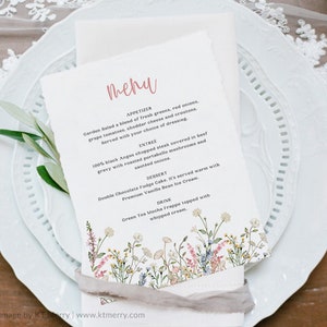Menu Template, Pink Wildflower Shower Menu, Printable Wedding Menu, Garden Bridal Shower Menu, Floral Menu Template, Editable, PDA-JQGI