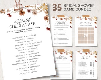 Bridal Shower Games, Wildflower Bridal Shower Games, Boho Bridal Shower Games Template, Fall Bridal Shower Games Bundle, Editable in Canva