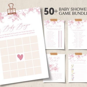 Vintage Floral Baby Shower Game Bundle: Printable Chinoiserie (Canva Template)