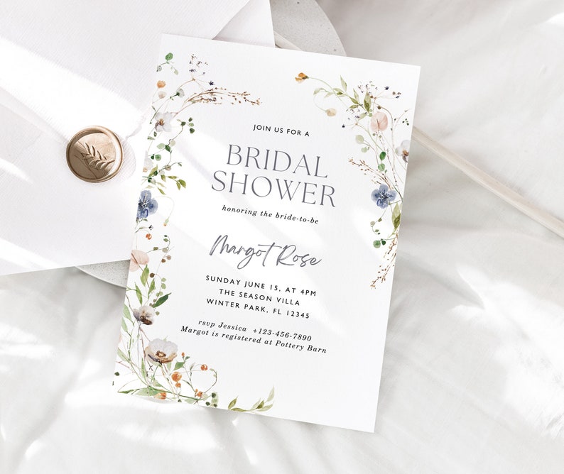 Wildflower Bridal Shower Invitation Template, Bridal Shower Invite, Spring Shower Download, Bridal Brunch, Edit in Canva image 1