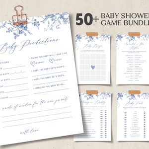 Dusty Blue Floral Baby Shower Game Bundle (Printable)