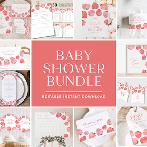 Strawberry Baby Shower Invitation Bundle: Editable Summer Decor