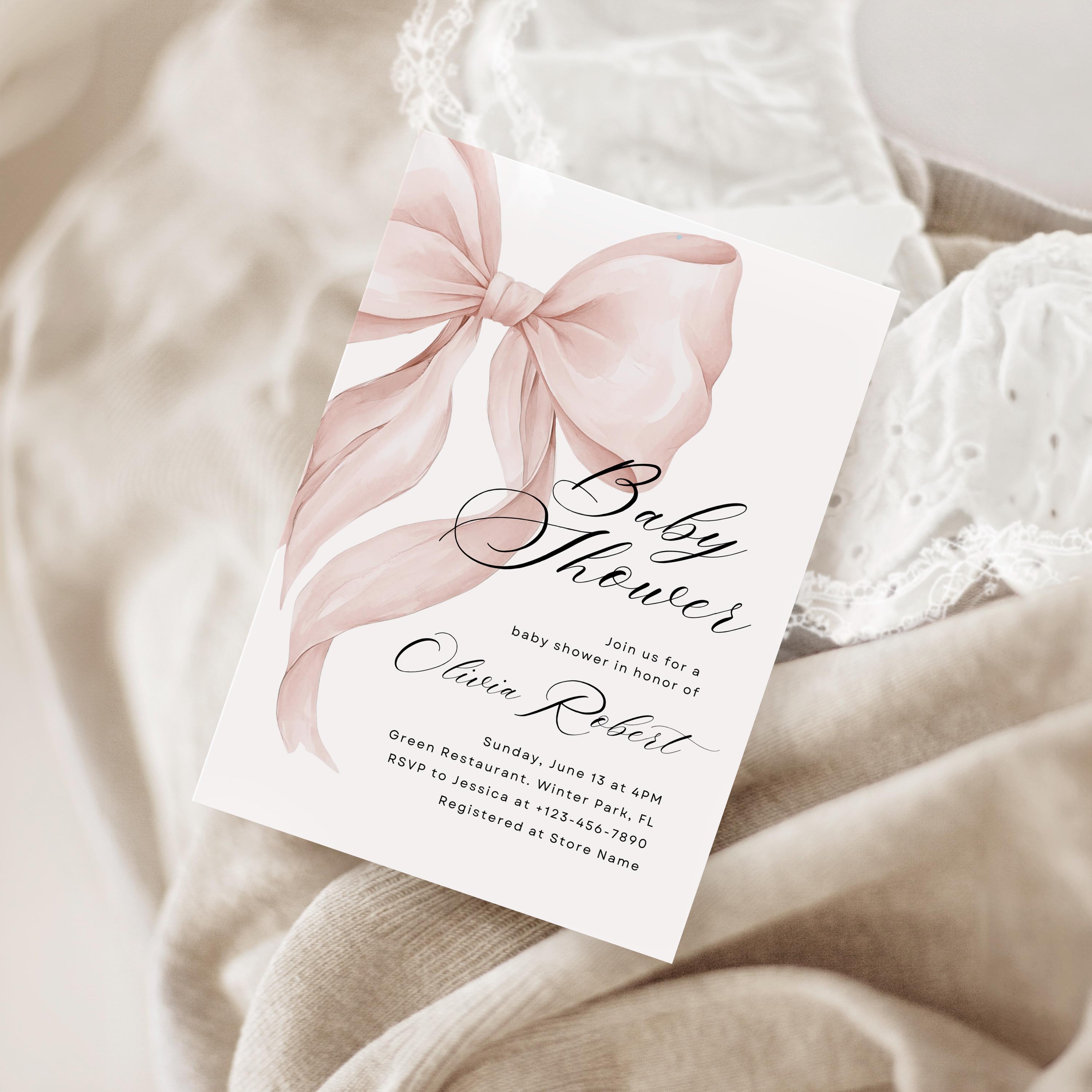 Blush Pink Bow Baby Shower Mini Bundle: Invitation Set, Welcome Sign ...