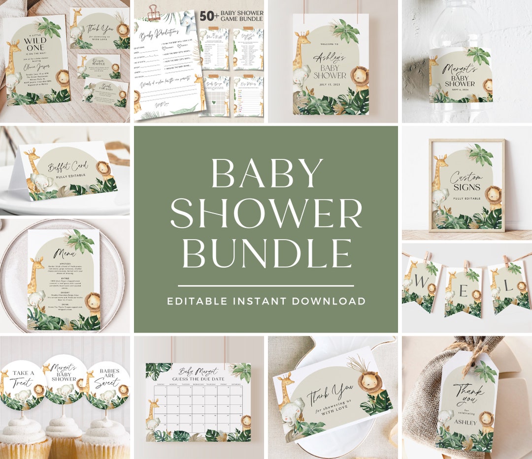 Safari Baby Shower Invitation Bundle, Animal Jungle Baby Shower Invite