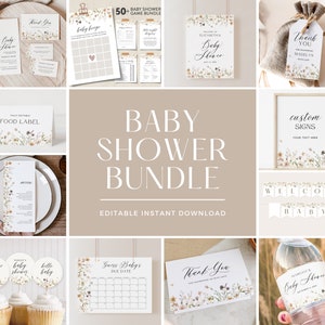 Wildflower Baby Shower Invitation Bundle, Spring Floral Baby Shower, Baby in Bloom, Garden Girl Baby Shower Signs Decor, Editable, PDA-IHWN