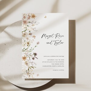 Wildflower Wedding Invitation Suite, Floral Wedding Suite Template, Spring Wedding Invite, Whimsical Wedding Invitation, Editable in Canva image 2