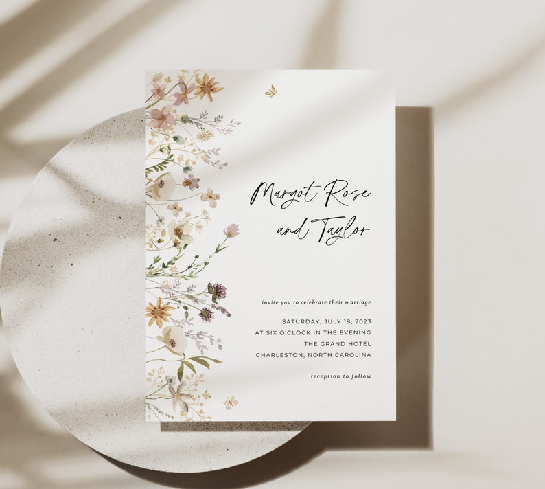 Wildflower Wedding Invitation Suite, Floral Wedding Suite Template, Spring Wedding Invite, Whimsical Wedding Invitation, Editable in Canva image 2