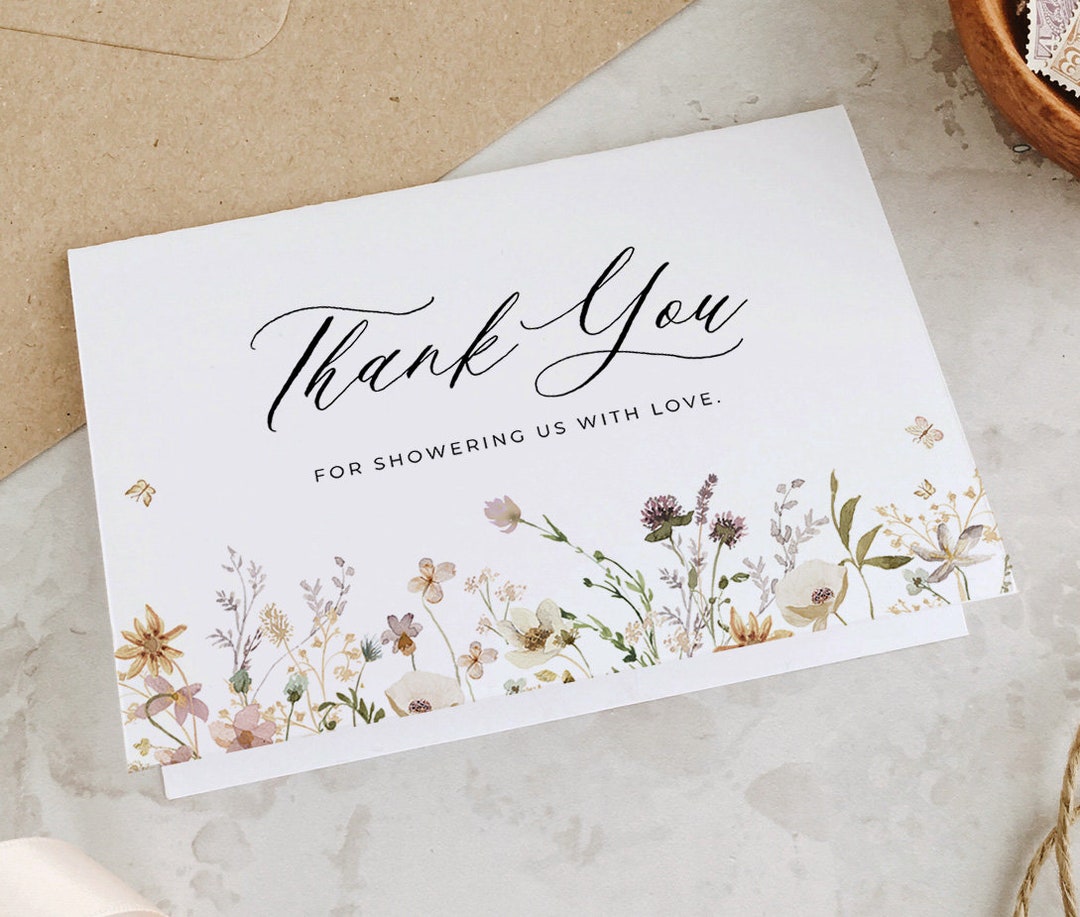 Wildflower Thank You Card Template: Editable Floral Design (digital ...