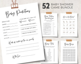 Minimalist Baby Shower Games Bundle, Party Games Pack, Printable Game Activities, Simple Shower Game Bundle, Editable in Canva