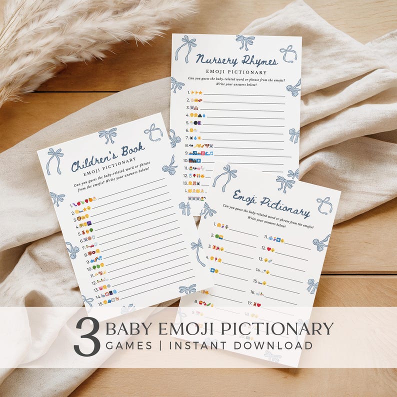 Pictionary Ribbon Blue Bow Baby Shower Emoji Games: Children's Book & Nursery Rhymes ...