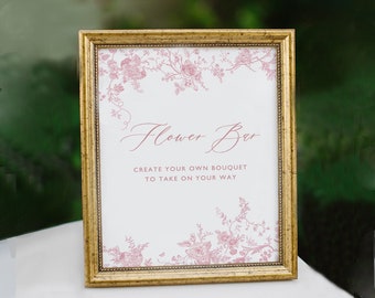 Flower Bar Sign, Dusty Pink Flower Bar Diaper Sign, Baby Shower Table Sign, Victorian Floral Bridal Shower Decoration, Editable, PDA001
