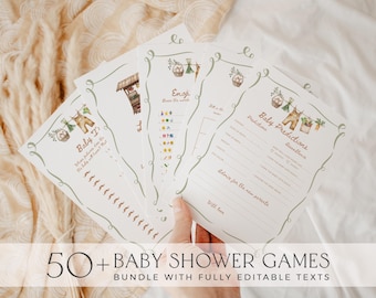 Zestaw gier na baby shower wyprodukowanych lokalnie: do druku motyw targu rolniczego (szablony 5 x 7 cali)
