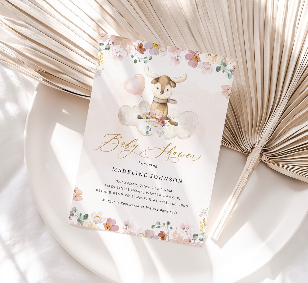 Girl Deer Baby Shower Invitation Template, Deer Baby Shower Invite ...