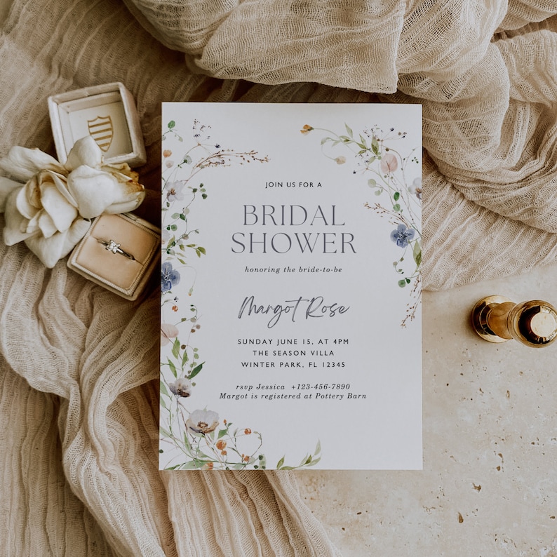 Wildflower Bridal Shower Invitation Template, Bridal Shower Invite, Spring Shower Download, Bridal Brunch, Edit in Canva image 3