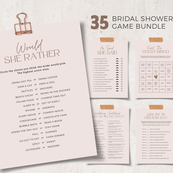 Bridal Shower Games, Blush Pink Bridal Shower Games, Bridal Shower Games Template, Bridal Shower Games Bundle, Editable in Canva, 001