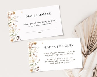 Wildflower Diaper Raffle Ticket, Books for Baby, Spring Wildflower Baby Shower Template, Florals Shower Invite, Edit in Canva, 002
