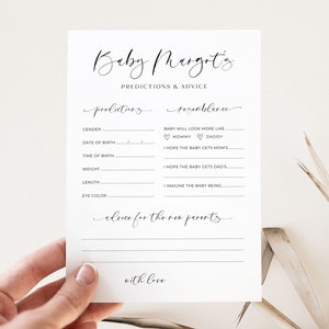 Kaarten voor babyvoorspellingen, minimalistische babyvoorspellingsspel afdrukbaar, modern babyshowerspel, minimale babyvoorspellingsspellen, bewerkbaar,