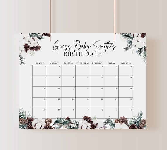 Guess Baby Due Date Calendar Sign, Winter Guess the Birthday Baby Shower  Game, Editable Template, Guess Baby Birthday, Edit in Canva - Etsy