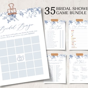 Dusty Blue Bridal Shower Games Bundle: Vintage Floral, Editable (Digital Download)