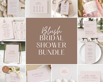Blush Brautdusche Einladung Bundle, minimalistische Brautdusche Einladung und Spiele Bundle, Duschspiele, bearbeitbar,