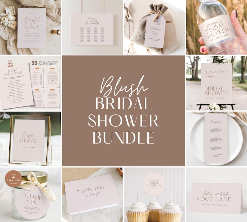 Blush Bridal Shower Invitation Bundle Minimalist Bridal Etsy
