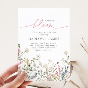 Baby in Bloom Baby Shower Invitation Set Template, Pink Wildflower Baby Shower Invite Bundle, Printable Baby Florals Baby Shower, 003 image 6