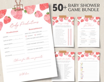 Strawberry Baby Shower Games Bundle: Editable Summer Party Pack (Digital Download)