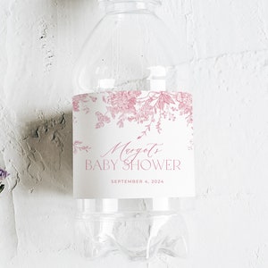 Dusty Pink Floral Baby Shower Water Bottle Labels (DIY Editable in Canva)