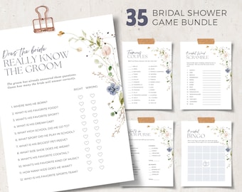 Bridal Shower Games, Wildflower Bridal Shower Games, Bridal Shower Games Template, Bridal Shower Games Bundle, Editable in Canva