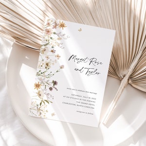 Wildflower Wedding Invitation Suite, Floral Wedding Suite Template, Spring Wedding Invite, Whimsical Wedding Invitation, Editable in Canva image 6