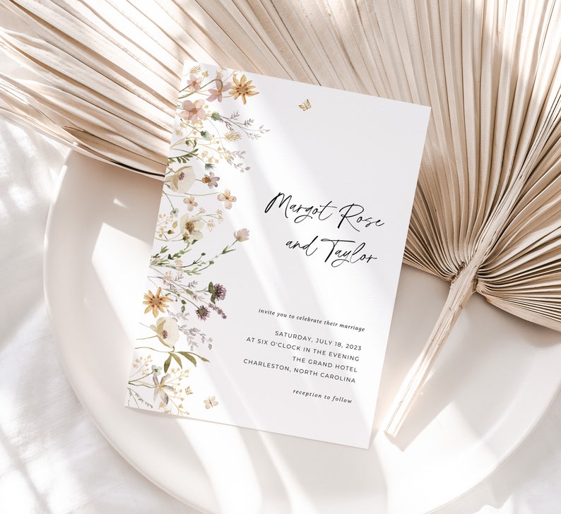 Wildflower Wedding Invitation Suite, Floral Wedding Suite Template, Spring Wedding Invite, Whimsical Wedding Invitation, Editable in Canva image 6