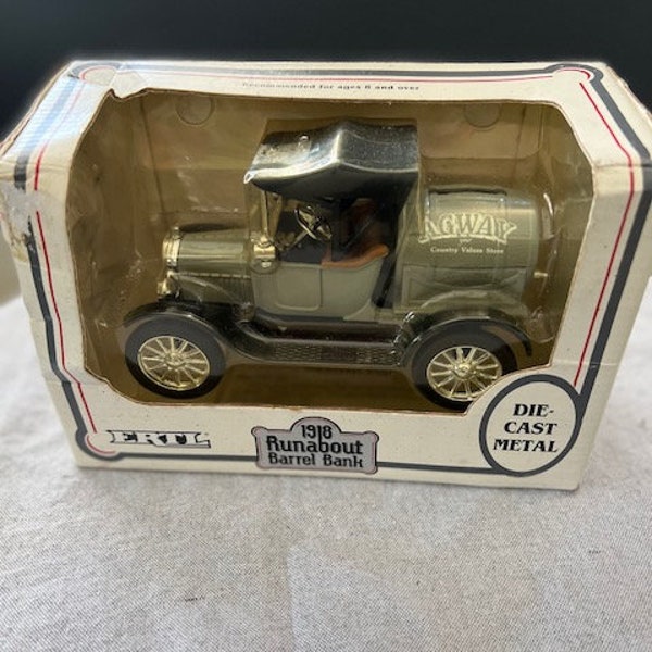 Ertl 1918 Runabout Barrel Truck Locking Coin Bank Ford Model T Agway Store