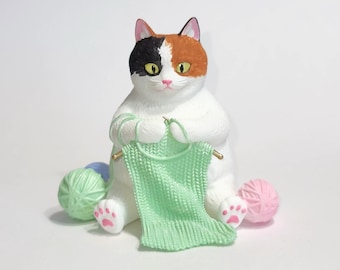 Tubby Tabbys, Knitting Kitty - Fancy Furries Figurines - Adorable Animal Friends - Figurines and Ornaments