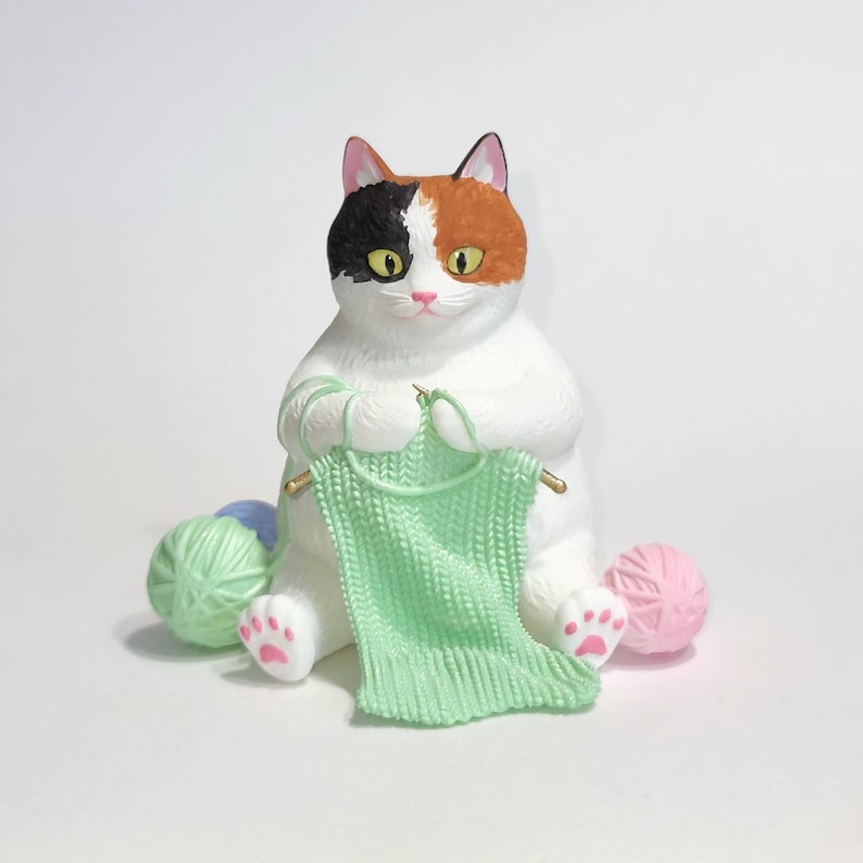 Tubby Tabbys, Knitting Kitty Fancy Furries Figurines Adorable Animal Friends Figurines and Ornaments image 1